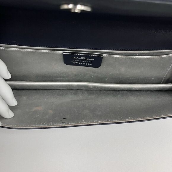 Vintage Salvatore Ferragamo Leather‎ Shoulder Bag or Clutch Navy Blue Rectangle - Picture 11 of 15